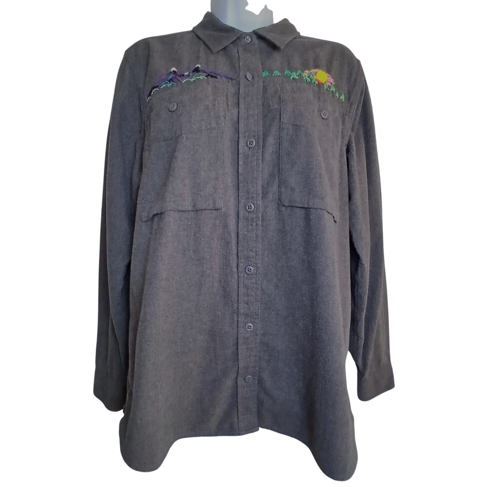 REI Co-op W L Cotton Flannel Embroidered Mountain Camper Gorpcore Hiking Shirt